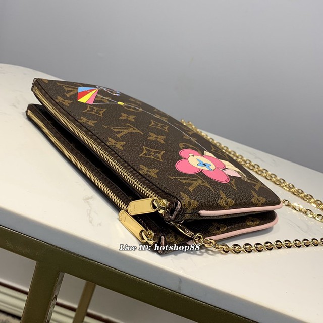 路易威登LV錢包 M67561 太陽花 粉 LV老花鏈條錢夾 LV鏈條零錢小包 xxlv2282